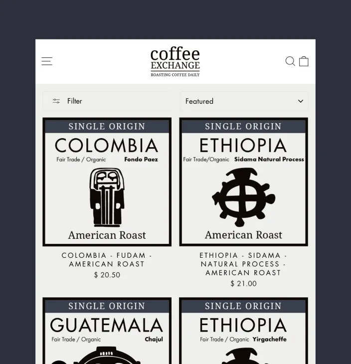 the coffee exchange home screen