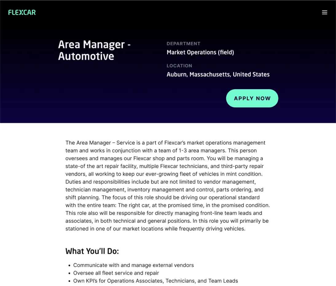flexcar careers detail page
